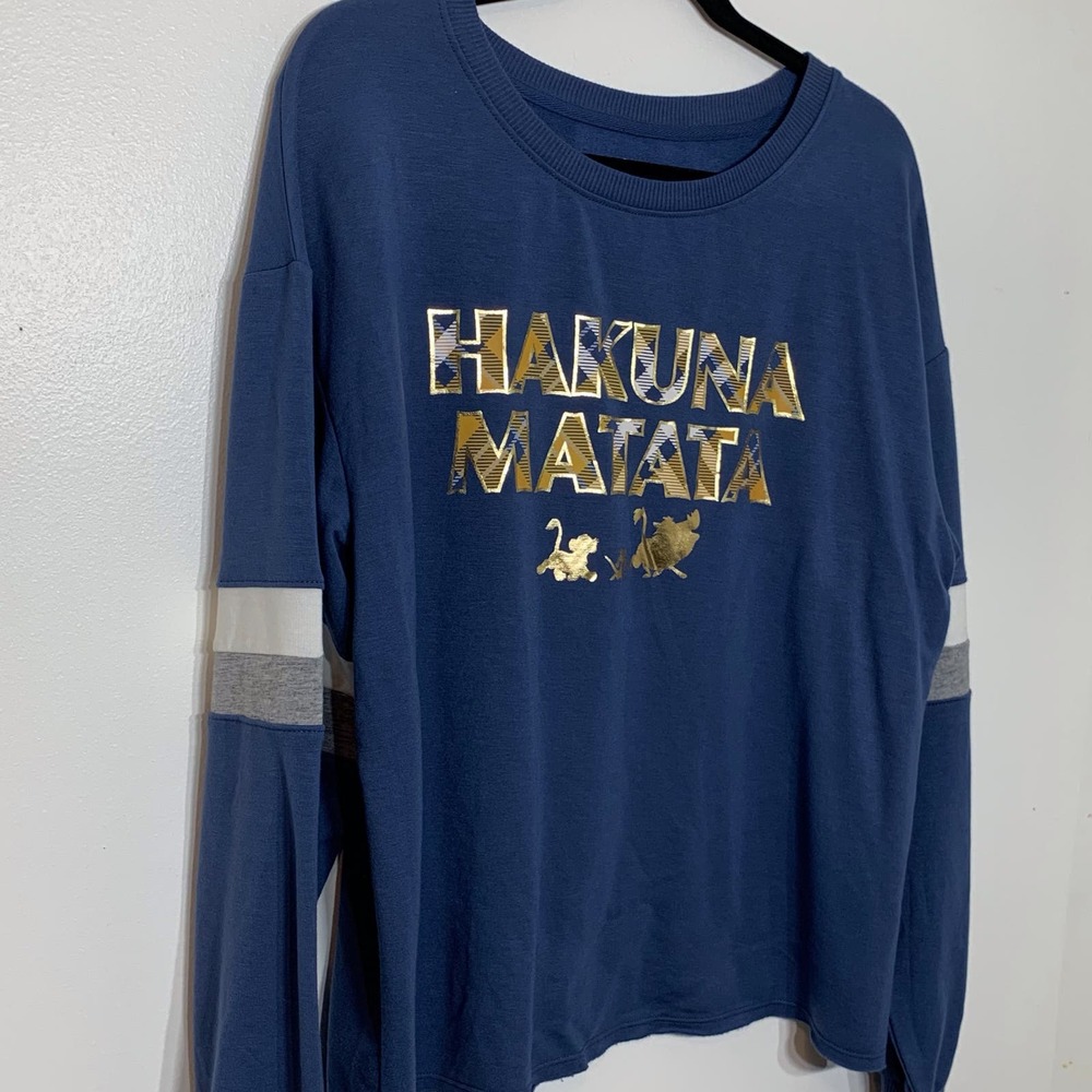 NWOT Disney The Lion King Hakuna Matata‎ Blue/Gold Plaid Sweatshirt Size Large